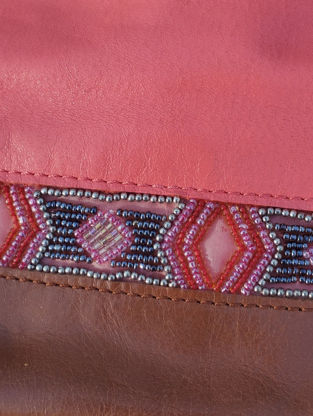 The Sak Coral and Brown Women's Leather Bag with Beaded Accent - Picture 3 of 10